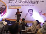 Mentan SYL dalam pembukaan Rapat Koordinasi Pengelolaan dan Pengawasan Pupuk Bersubsidi Tahun 2023 di Bogor, Rabu (1/3/2023).